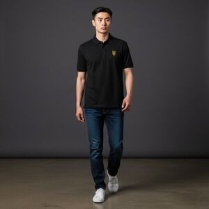 Lululemon Mens Black Polo Shirt Short Sleeve Embellished Logo Size Large